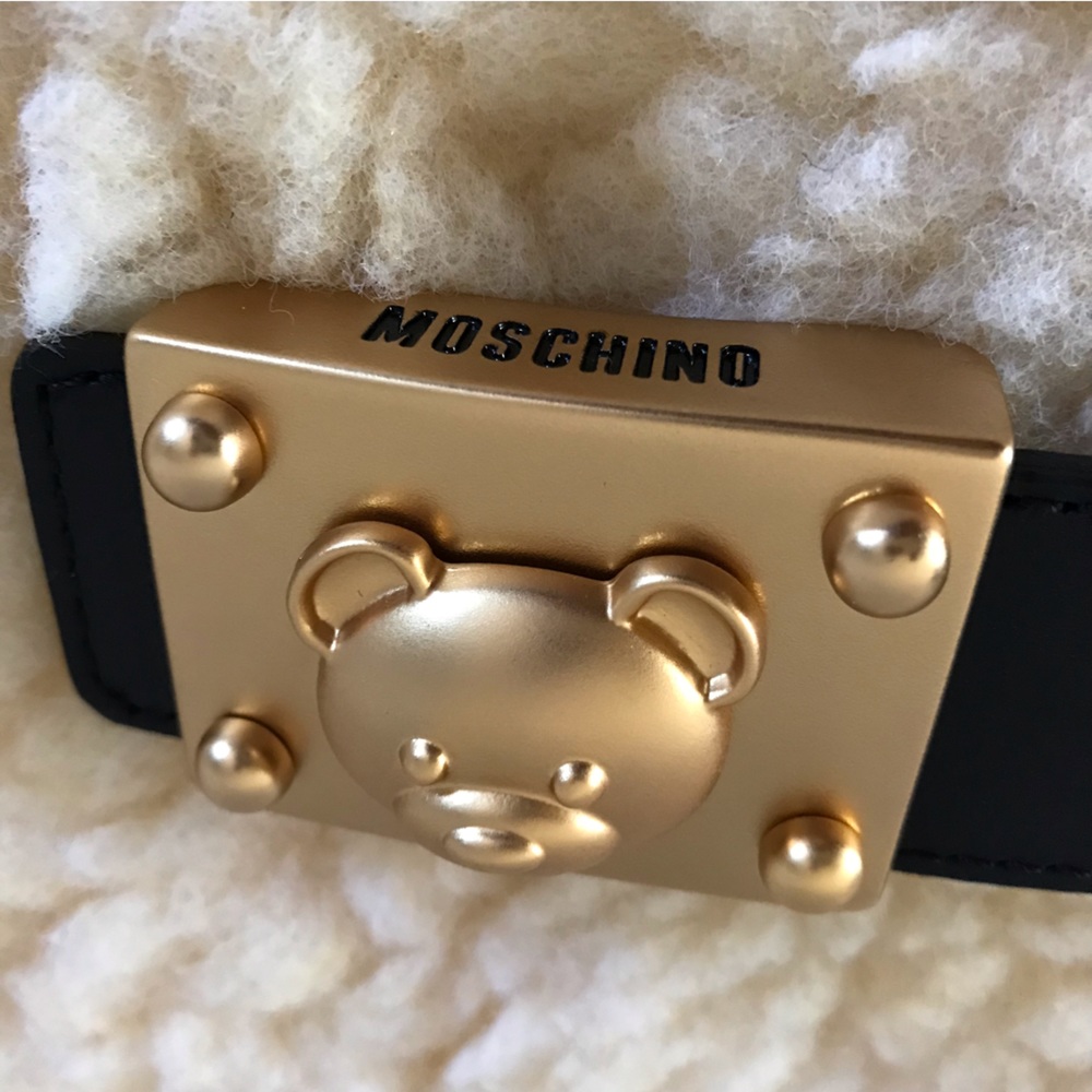 Moschino Leather Belt with Gold Tone Moschino Bear Buckle - Picture 10 of 13